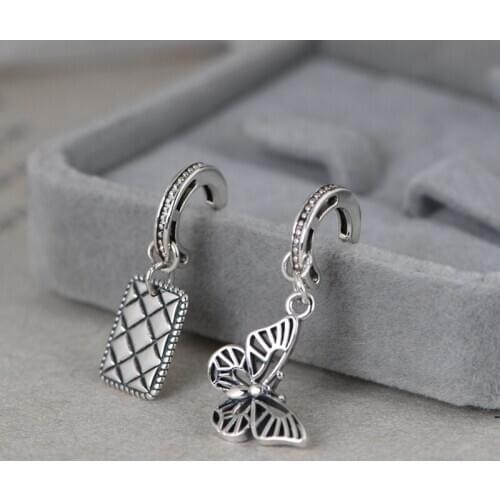 One Pair Butterfly Dangle Earrings AB Style 925 Sterling Silver Retro Earrings For Women Fashion Punk Jewelry Valentine Gifts