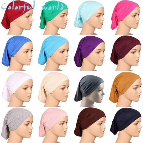 Monochrome Islamic Mahmoud tube hat base hat high elastic mercerized cotton Bib Hat Newest Head Scarf Underscarf Hijab Cover