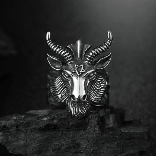 PUNK RING 316L Stainless Steel Ring Titanium Animal Sheep Head Ring Men Personality Unique Mens Animal Jewelry