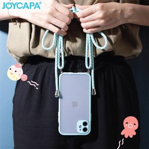 Shockproof Armor Matte Case For iPhone 12 11 Pro Max XR X XS 6 7 8 Plus SE 12mini Soft Hard PC Cord Chain Necklace Lanyard Cover