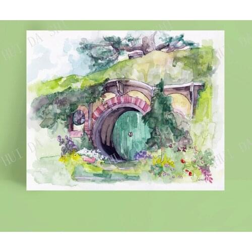 Bag End Painting, Watercolor Painting, Lord, Fantasy Art, Rings, Fantasy Painting, Middle, Fantasy Print, Earth