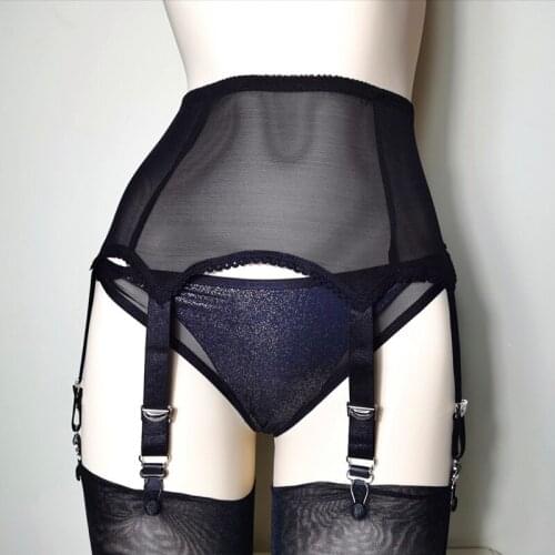Sexy Mesh Retro High Waist Elastic Garter Belt Suspender for Stockings Pantyhose 6 Metal Buckles Erotic Underwear Body Harness