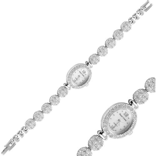 Silverlina Silver Zircon Stone Wristwatch Clock