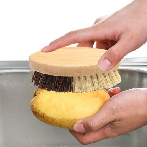 Cleaning Brush Multi-purpose Labor-saving Bamboo Eco-friendly Sisal Coconut Fiber Elliptical Dish Brush for Kitchen