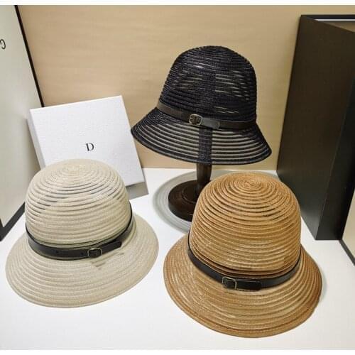 New Summer Ladies Classical Fisherman Hat PU Belt Decorative Sun Hat Breathable Sun Hat Beach Sun Hat Fashion Leisure Basin Hat