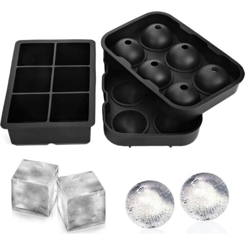 Silicone 6-hole Ice Cube Trays Ice Ball Maker with Lids Sphere & Square Ice Cube Molds for Cocktails Whiskey Juice Any Drinks