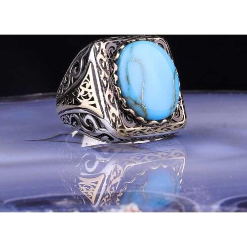 Tevuli 925 Sterling Silver Turquoise Gemstone Square Male Ring