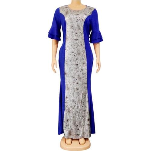 African O Neck Blue Print Half Flare Sleeve Sequins Dress Bodycon Slim Sexy Wedding Party Dresses Ladies clothing