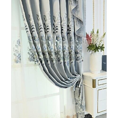 European-style High-end Gray Curtains Atmospheric Chenille Shading for Living Room Bedroom Embroidered Curtains Valance Custom
