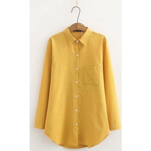 2020 Spring Autumn Womens Shirt New Striped Pocket Long Sleeve Shirt Plus Size 4XL Womens Medium Long Shirt Casual Tops AH55