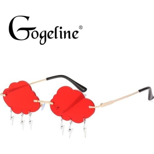 Vintage Rimless Cloud Sunglasses Lightning Decoration Party Sun Glasses for Women Men Candy Color Red Blue UV400 Metal Frame