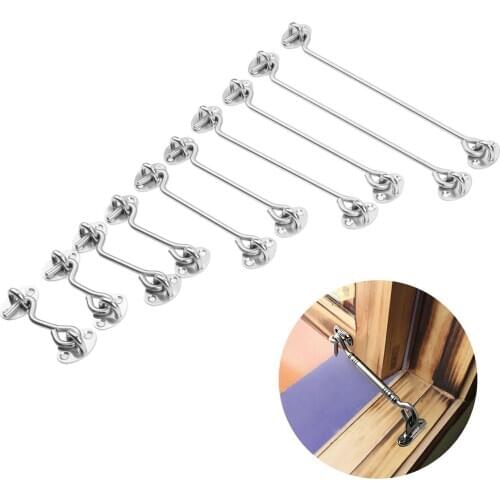 2sets Crescent window Door gate lock Cabin Hooks Eye Latch Stainless Steel safety switch 3/4/6/8/10 inch Holder with screws