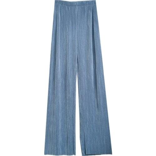 Women High Waisted Trousers 2021 Summer Womens Loose Soft Long Pants Ice Silk Black Grey Khaki Wide Leg Pants Plus Size M-7XL