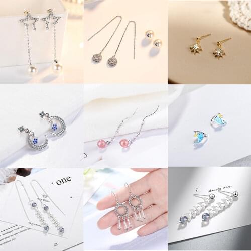 ANENJERY 925 Sterling Silver Moonstone Heart Star Earrings For Women Long Chain Tassel Tassel Party Jewelry