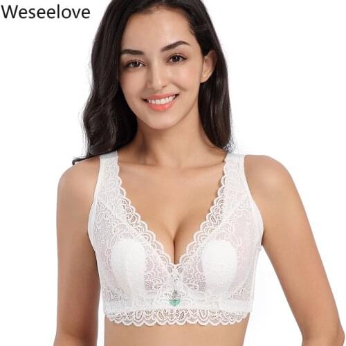 Weseelove 2020 Push Up Women Bralette Plus Size Bra 120DE Blue Sexy Gather Adjustable Soutien Gorge Femme Lace Underwear X07-1