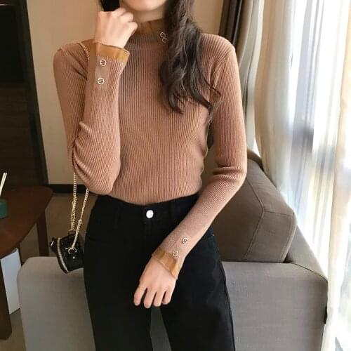 Korean Patchwork Knitted Top Women Clothing 2021 Elegant Spring Autumn Fashionable Office Ladies Top Femme Sueters De Mujer