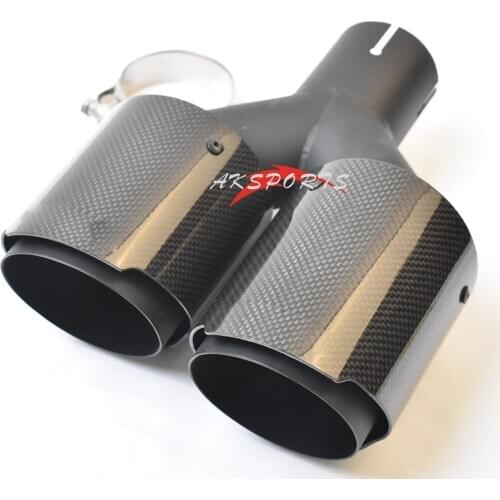 1PC Left Side car Model Dual Carbon fiber stainless steel universal exhaust tip black muffler end pipe with A Logo For BMW E93