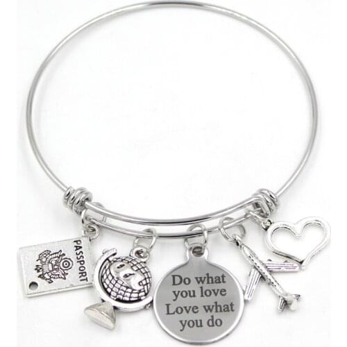 10PCS Stainless Steel Bangle Travel bracelet Gift Expandable Bracelet&Bangle Passport airplane charms bracelet for women pulsera