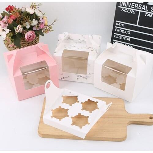 10pcs Marbling Cupcake Box With Window DIY Handmade Cup Cake Muffin EggTart Gift Packaging Boxes Event Party Baking Paper Bags