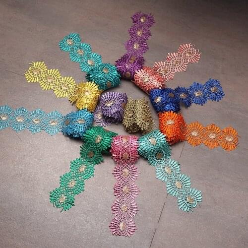 2Yards/Lot Golden Vintag Nigeria Venice Lace Trim Embroid Lace Fabric DIY Craft&Sewing Dress Clothing Accessories High Quality