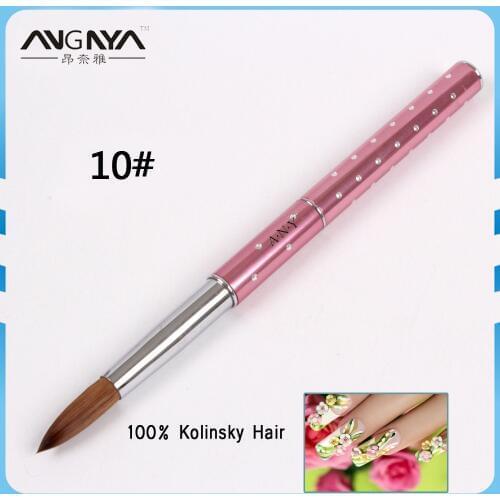 ANGNYA 2018 Hot Sale Punctiform Sculpture Metal Handle 100% Kolinsky Hair Nail Brush for Acrylic 10# Pink Pole Single Piece