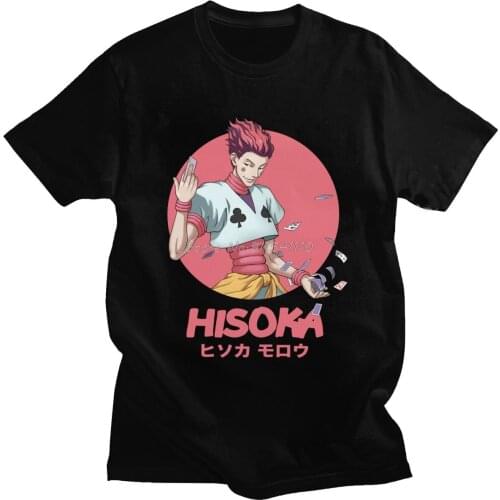 Manga HxH Hisoka Morow T Shirt Men Cotton Urban T-shirt Pink O-neck Oversize Japan Anime Hunter X Hunter Tees Tshirt