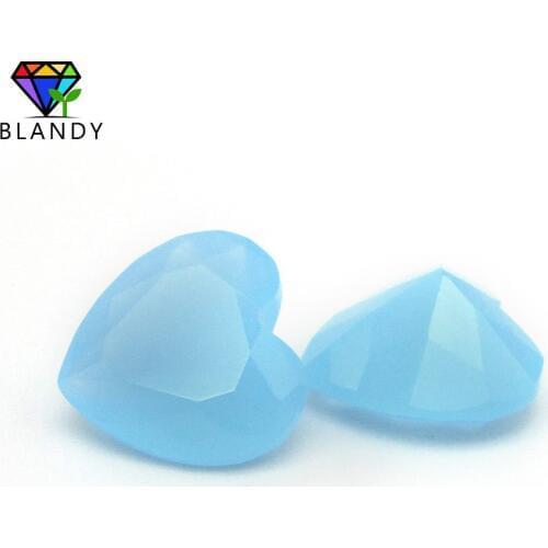 Hot Sale 3*3~12*12mm Heart Shape Machine Cut Milky Blue Glass Stone Synthetic Gem Beads For Fashion Jewelry