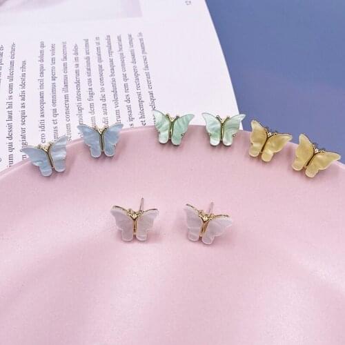 Korea Japan Cute Colorful Resin Arcylic Butterfly Earrings for Women Girl Gold Color Metal Simulation Wing Drop Earrings Jewelry