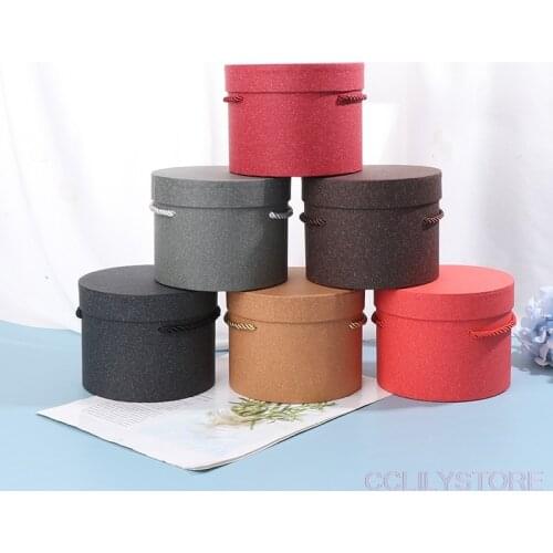 Round Paper Boxes Lid Hug Florist Flowers Bucket Gift Packaging Storage Box