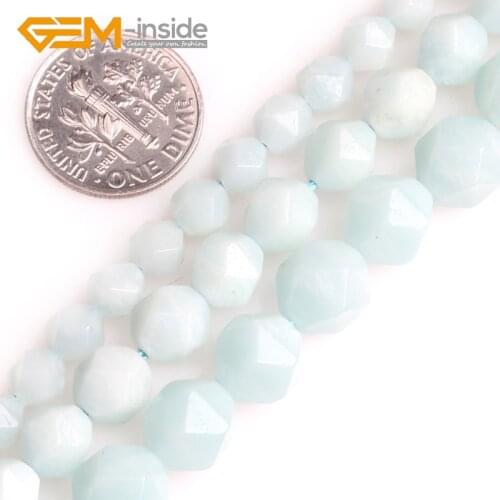 GEM-inside 6mm 8mm 10mm Natural Pure Faceted Round Amazonite Round Shape Loose Beads For Jewelry Making Strand 15"
