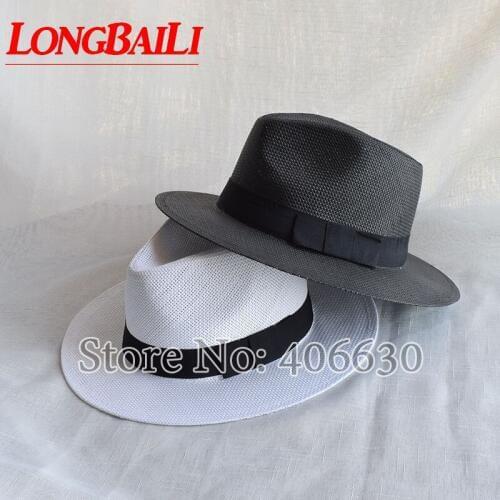 Summer Pure White Straw Fedora Hat For Women Wide Brim Beach Sun Caps Chapeu Panama SDDS038