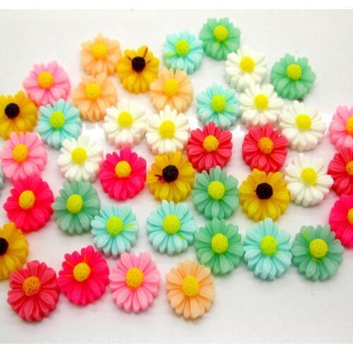 LF 50Pcs Mixed Resin Flower 11x11mm Decoration Crafts Flatback Cabochon Embellishments For Scrapbooking Cute Diy Accessories