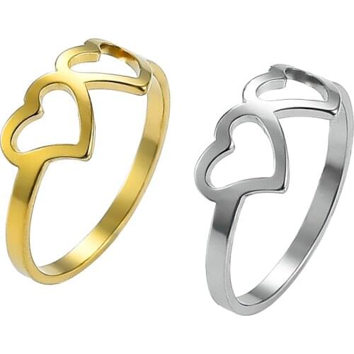 Fashion Heart Stainless Steel Ring Hot Gold Rings Set for Women Wedding Jewelry Gift