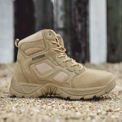 Men Shoes Outdoor Sports Tactical Male Boots Hiking Mountain Shoes Camping Climbing Waterproof Leather Tactical Shoes