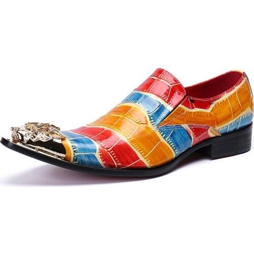 Summer Casual New Mens Classic Fashion Shoes Personalized Pointed Cowhide Leather Color Crocodile Pattern Lazy Mens Shoes