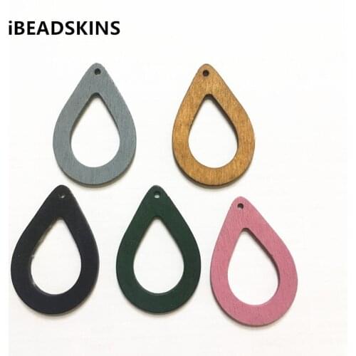 New arrival! 37x25mm 200pcs/lot Environmental Paint drop-shape Wood charm for jewelry DIY making( desgin as shown)