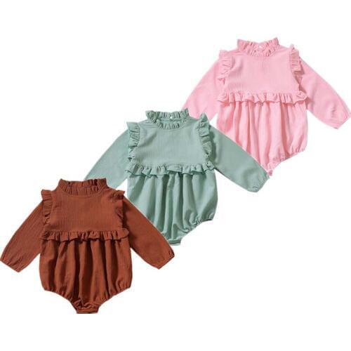 Baby Clothes Autumn Outerwear Fashion Unisex Solid Long Sleeve Bodysuit Infant Jumpsuits Boy Girls Overalls Ruffles Underwear
