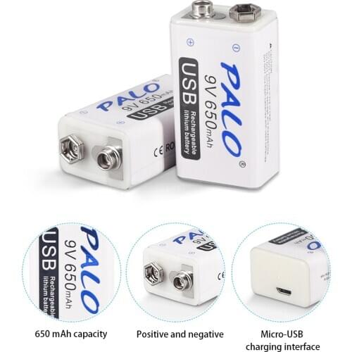PALO 9V Rechargeable Battery 9V Lithium Rechargeable Battery For Multimeter Microphone Remote Control Massager KTV 9v batteries