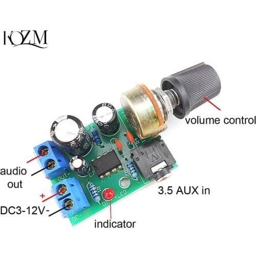 LM386 10W Audio Amplifier Board Mono 3.5mm DC 3-12V Volume Control Mini AMP Module Adjustable Volume