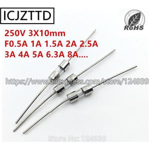 3*10MM 250V 0.5A 1A 1.5A 2A 2.5A 3A 4A 5A 6.3A 8A 3X10 Glass Fast Blow Fuse With Pin Insurance Tube Glass Fuse