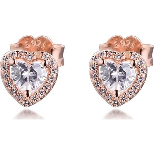 Rose Gold Heart Stud Earrings for Women 925 Sterling Silver Ear rings Statement Jewelry Gift Brincos 2020 Winter New