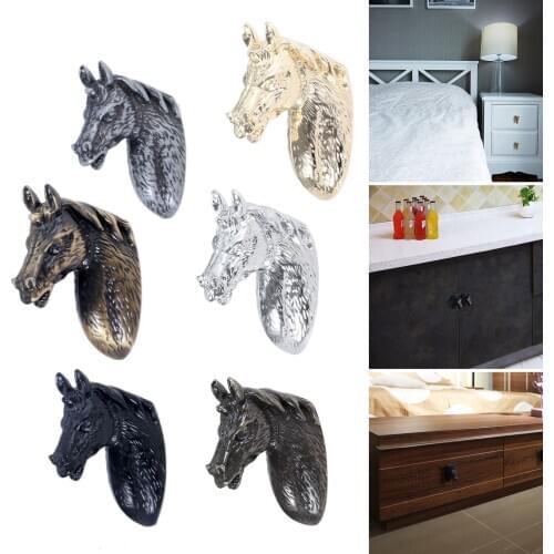 1pc Horse Head Handle Knob Gold/Black/Grey/Silver/Coffee Antique Bronze Alloy Pull Majestic Cupboard Drawer cabinet w/screw 40mm