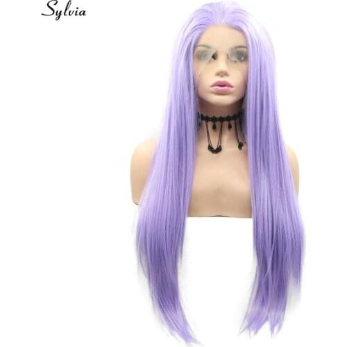 Sylvia Pastel Purple/Yellow Wig Straight Lace Front Wig for Women Long Bright Color Drag Queen Synthetic Hair Heat Resistant Wig