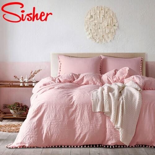 Modern Soild Bedding Set Nordic Pink Duvet Cover King Size Twin Queen White Bedclothes Soft Polyesyer Linens Quilt No Bed Sheet
