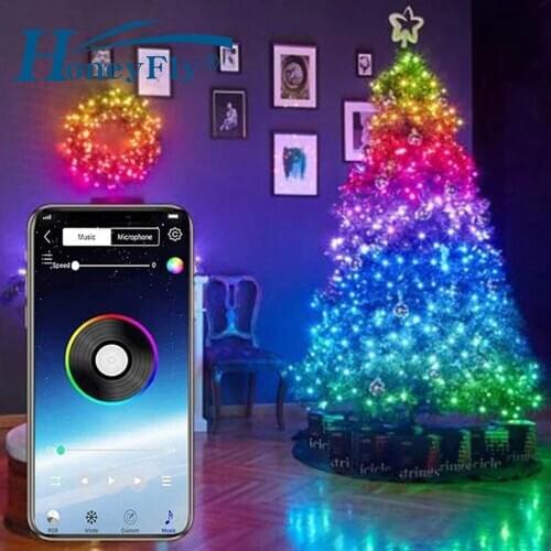 HoneyFly RGB LED String Light USB Bluetooth App Control Copper Wire String Lamp Waterproof Outdoor Fairy Lights Christmas Tree