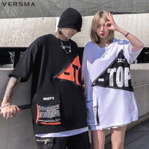 VERSMA Korean Kpop Chic Zipper Pocket Design T-shirt Men Summer Streetwear Rock Punk Short Sleeve Tshirts Men Women Dropshipping