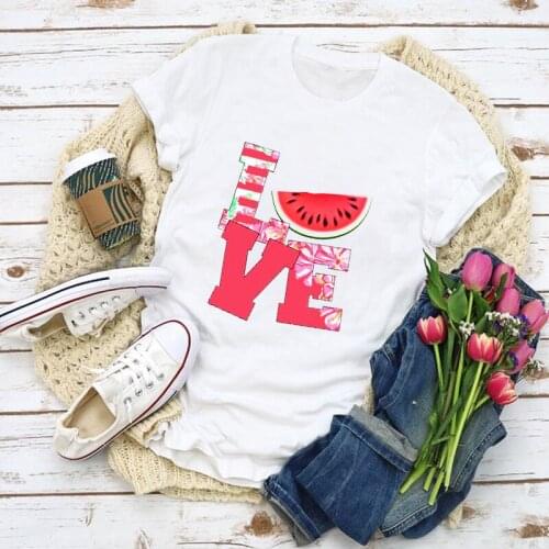 Women Graphic Love Watermelon Sweet Fruit Cartoon Summer T-Shirt Shirt Tops Lady Clothes Womens Clothing Tee Female T Shirt