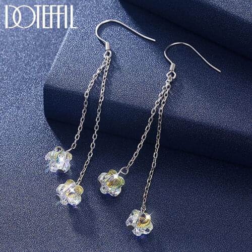 DOTEFFIL 925 Sterling Silver Flower Shaped Crystal Earrings For Women Wedding Birthday Gift Fashion Jewelry