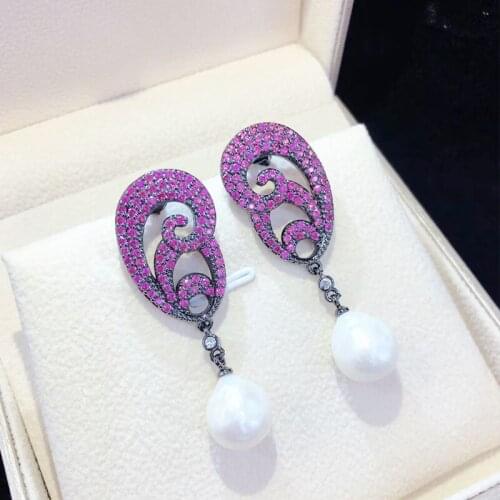Wholesale Elegant Sweet Fashion joker For Woman Lady Zircon Pearl 925 Sterling Silver Earrings