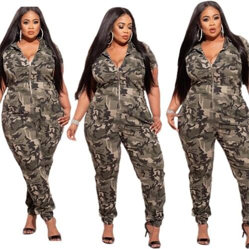 2021 Summer Camouflage Print Playsuit for Women Plus Size 5XL Street Hipster Zipper Neckline Fashion Wholesale Dropshipping